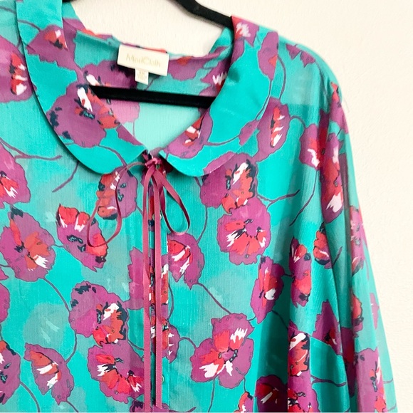 Modcloth Teal and Pink Floral Blouse - Picture 4 of 9